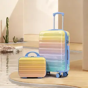 Hardside Luggage, 2 Pcs Luggage Sets 20" Carry On Luggage & 14" Cosmetic Cases Travel Set|Lightweight Travel Suitcase w/ Adjustable Handle,360°Double Silent Spinner Wheels & Combination Lock (Blue+Yellow)