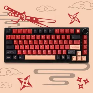 Liu Fei Digital Red Theme Keycaps Japanese Durable PBT Material Five Side Dye Sublimation Process Cherry Profile 129 Keys Full Set for Mx Switch 61/64/68/104/108 etc Mechanical Keyboard (Only sell keycaps, not indclude keyboard)