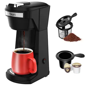 Single Serve Coffee Maker for K Cup Pod & Ground Coffee 2 in 1, K Cup Coffee Machine 14 Oz Brew Size, Mini One Cup Coffee Pot Fast Brewing 800W, Reusable Filter, CM208, Black