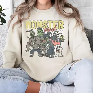 Retro Halloween Monster Mash Sweatshirt, Halloween Aesthetic, Halloween Sweatshirt, Graphic Monster Sweatshirt, Unisex Classic Cotton Tee with Graphic Print in All Sizes, For Men, For Women