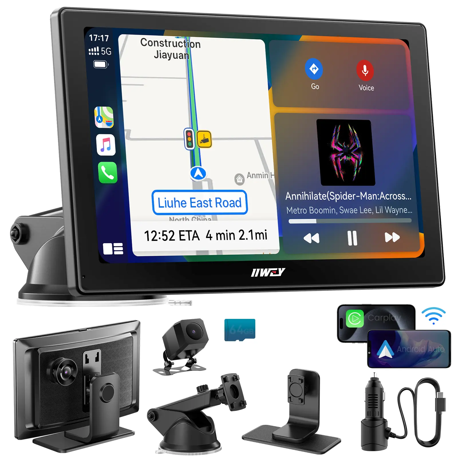 【BackToSchool】IIWEY iK5 9" Wireless Car Stereo with Apple CarPlay & Android Auto 4K Dash Cam 1080p Backup Camera Touchscreen fathersdaygiftMirror Link for Any Vehicle