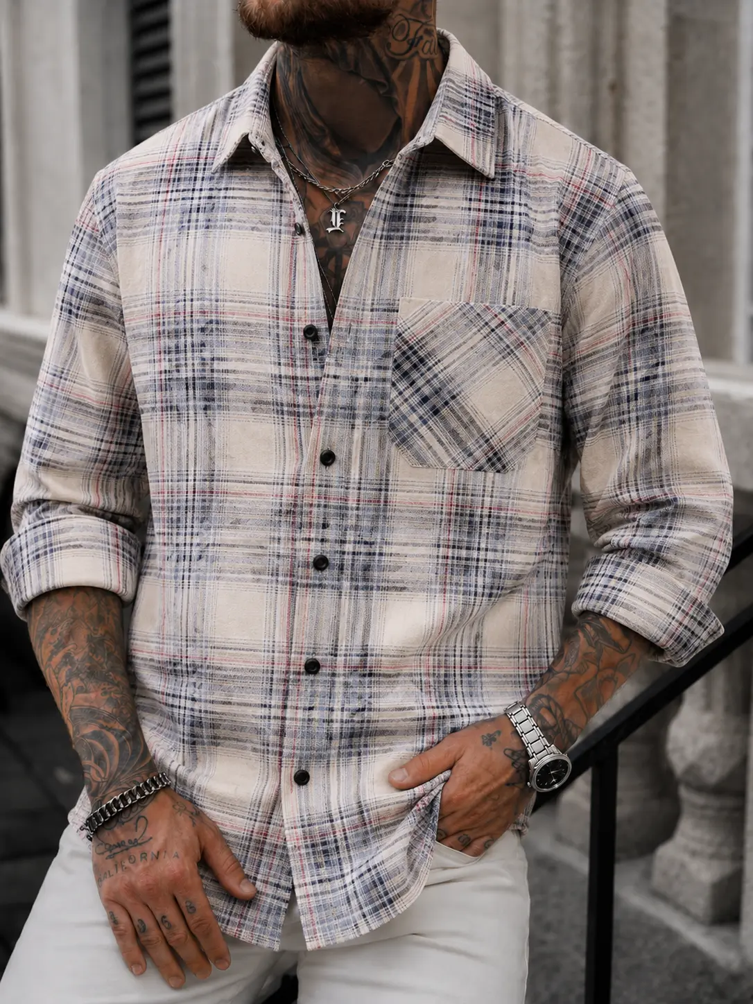 Men's Casual Long Sleeve Plaid Button Up Shirt Collared Shirt with Chest Pocket Soft Fabric for Daily Wear Work Travel