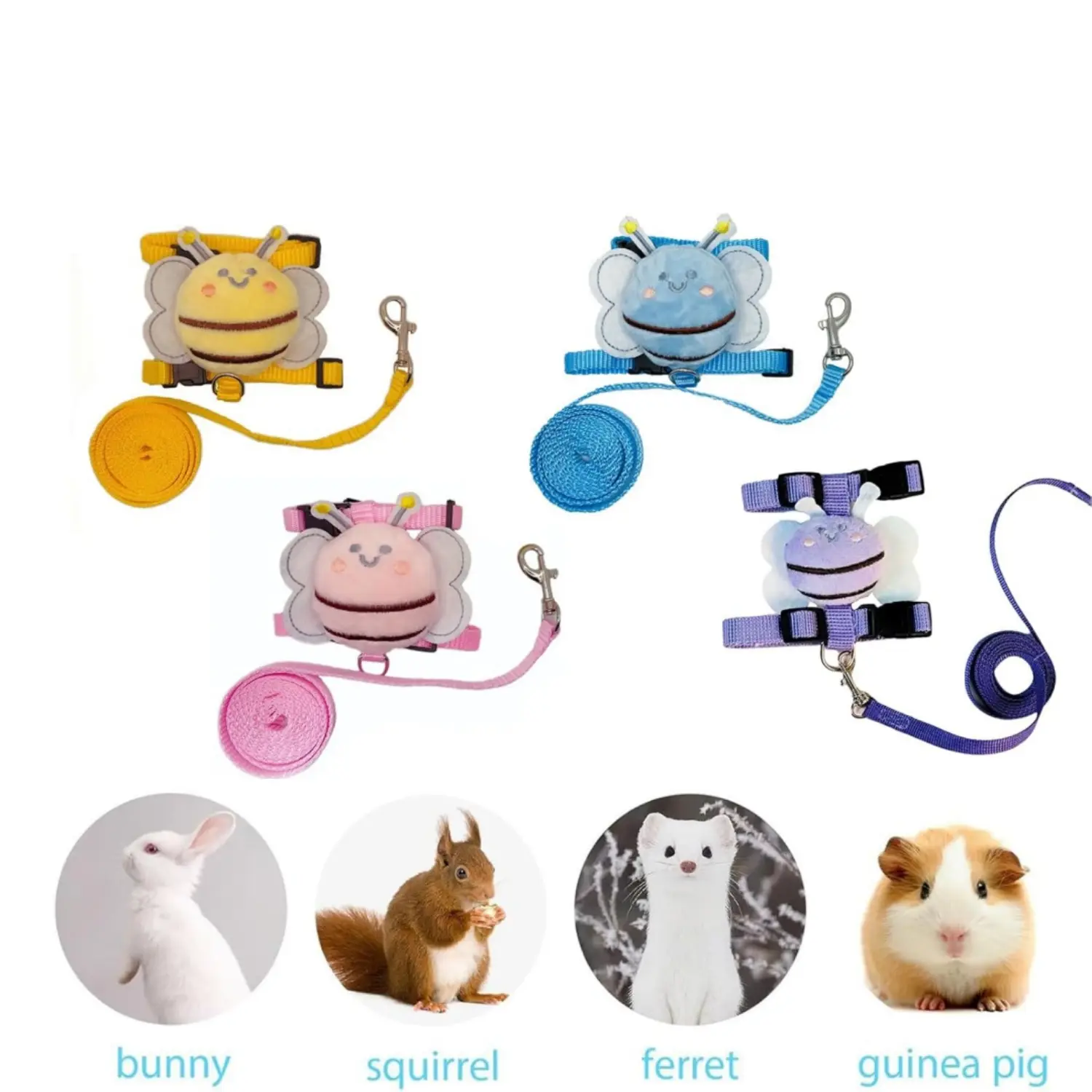 4 Pcs Leash Set Small Pet Cute Vest Harness Leash and Adjustable Bunny Rabbit Harness with Decoration for Bunny Ferret Small Pets(Bees) - Home Improvement., Cute Ornaments, Outdoor Walks