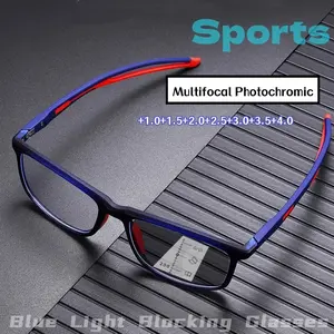 Men Vintage Photochromic Multifocal Glasses Fashion Color Changing Reading Glasses Unisex Sports Near Far Presbyopia Eyewear