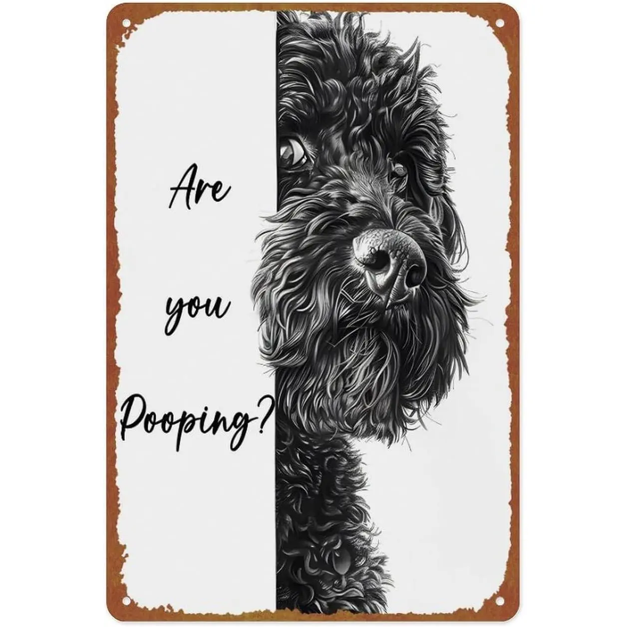 Funny Dog Wall Painting, Portuguese Water Dog Are You Pooping Poster Cute Dog Metal Sign Animal Art Bathroom Decor Wall Decor Aluminum 8x12 Inch, Artwork, Lightweight Decoration Artistic