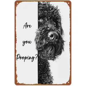 Funny Dog Wall Painting, Portuguese Water Dog Are You Pooping Poster Cute Dog Metal Sign Animal Art Bathroom Decor Wall Decor Aluminum 8x12 Inch