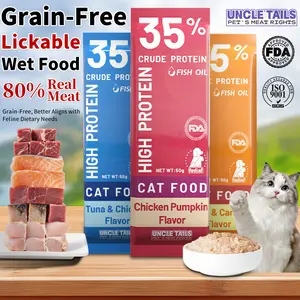 Lickable Pure Meat Wet Cat Food - Also Suitable for Dogs | 30 Packs / 1500g  | Grain-Free Formula | Cat Main Meal | Feline Daily Food | Contains Salmon, Chicken, Tuna | Full Box Package