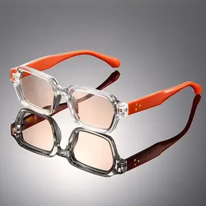 Retro Square Frame Glasses Orange-Tinted Rectangle Polycarbonate Clear Decorative Lenses Lightweight Metal Hinges Microfiber Cloth Unisex Fashion Eyewear for Photography Props Birthday