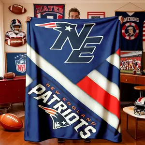 New England Patriots Striped Team Logo Flannel Blanket, Soft Lightweight Warm, Perfect for Bedroom Holiday Decor, All Seasons Use, Soft Blankets
