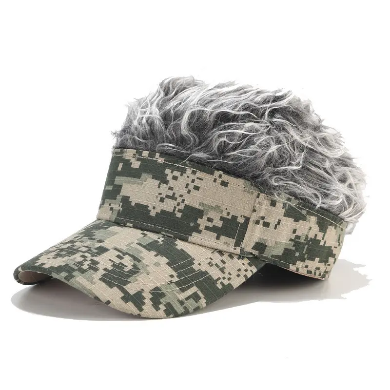 Funny Fake Hair Camouflage Print Sun Visor Hat for Female & Friends - Adjustable, Lightweight UV Protection Hip-Hop Streetwear Cap, Outdoor Gag Gift for Camping & Summer Daily Styling,back to school,back to school haul