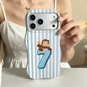 Monkey Phone Case， Cartoon Style， compatible with iPhone 17 Pro Max 17 Air 17Pro 16 Plus 15 14 13 12 11 Pro Max， Playful Monkey Design， Cute Character Art， Number 7 Themed Case， Striped Pattern Accessory， Gift for Friends， Unique Cover