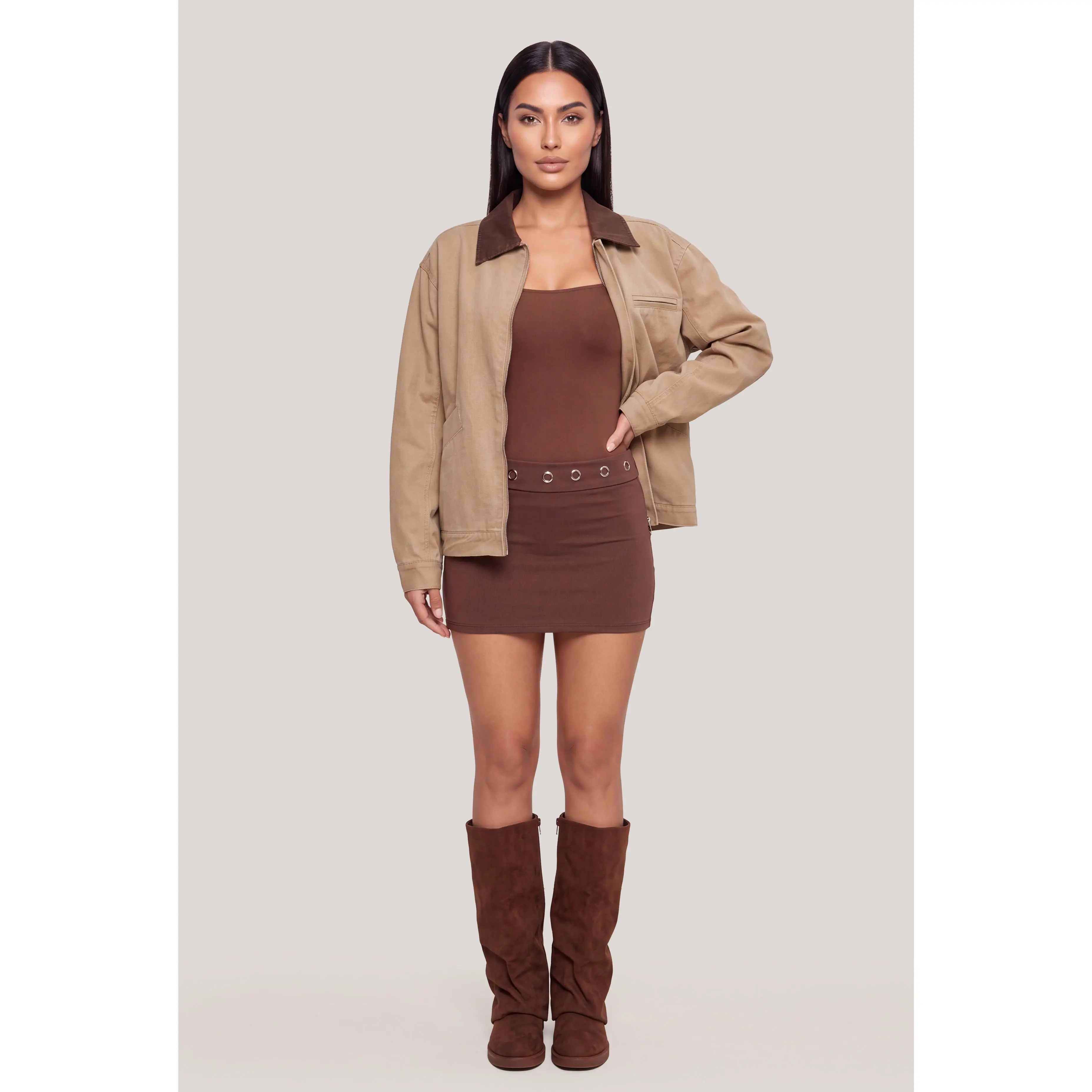 Contrast Trim Zip Front Barn Jacket