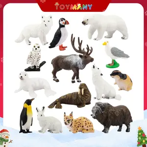 TOYMANY 14pcs Mini Arctic Animals Figurines – Realistic Polar Wildlife Toys for Kids, Decorative Arctic Animal Set, Ideal Christmas & Birthday Gift