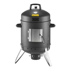 Vertical Charcoal Smoker 16-Inch, Charcoal BBQ Grill With Coated Steel Body, Two Grilling Grates, Built-In Thermometer, Air Vents, Removable Ash Tray, Ideal For Backyard Barbecue Parties, Outdoor Cooking