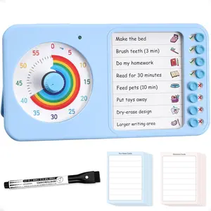 2-in-1 Visual Timer with Task Board for ADHD & Autism, Dry Erase Chore Chart and Visual Schedule for Kids & Adults, Rainbow Countdown Timer for Classroom, Home, Homeschooll (Blue)