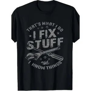 teen clothes This Is My Job: I Repair Things And Have Knowledge. Mechanic-Themed T-Shirt for All Seasons, Featuring Humorous Design for Men. Round Neck, Short Sleeves, Made from Soft, Breathable Fabric, And Machine Washable Graphic Tees Vintage