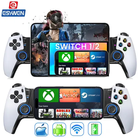 ESYWEN Rechargeable Bluetooth Wireless Mobile Gaming Controller with Hall Joystick, LED Grip, Adjustable Design for iPhone, Android, Switch 1/2/OLED, iPad Mini - Supports Console & Cloud Gaming (Xbox Cloud, Steam Link, GeForce Now) for Back to School