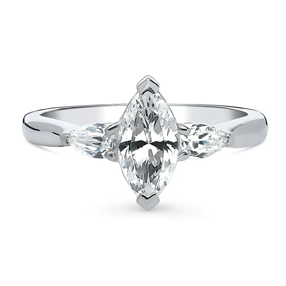 BERRICLE Sterling Silver 3-Stone Engagement Promise Rings for Her, 1 Carat Marquise Cut Cubic Zirconia CZ Ring