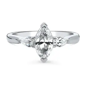 3-Stone 1ct Marquise CZ Ring in Sterling Silver