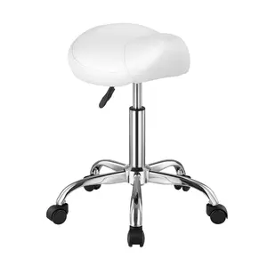 VEVOR Saddle Stool with Wheels, 450 LBS Weight Capacity Ergonomic Rolling Stool, Height Adjustable Thickened PU Leather Swivel Saddle Chair for Salon, Spa, Massage, Tattoo, Clinic, White