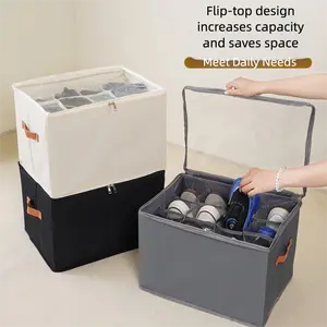 Foldable Shoe Storage Box with Lid Clear Window Dividers Multi-functional Organizer for Closet Clothes Accessories