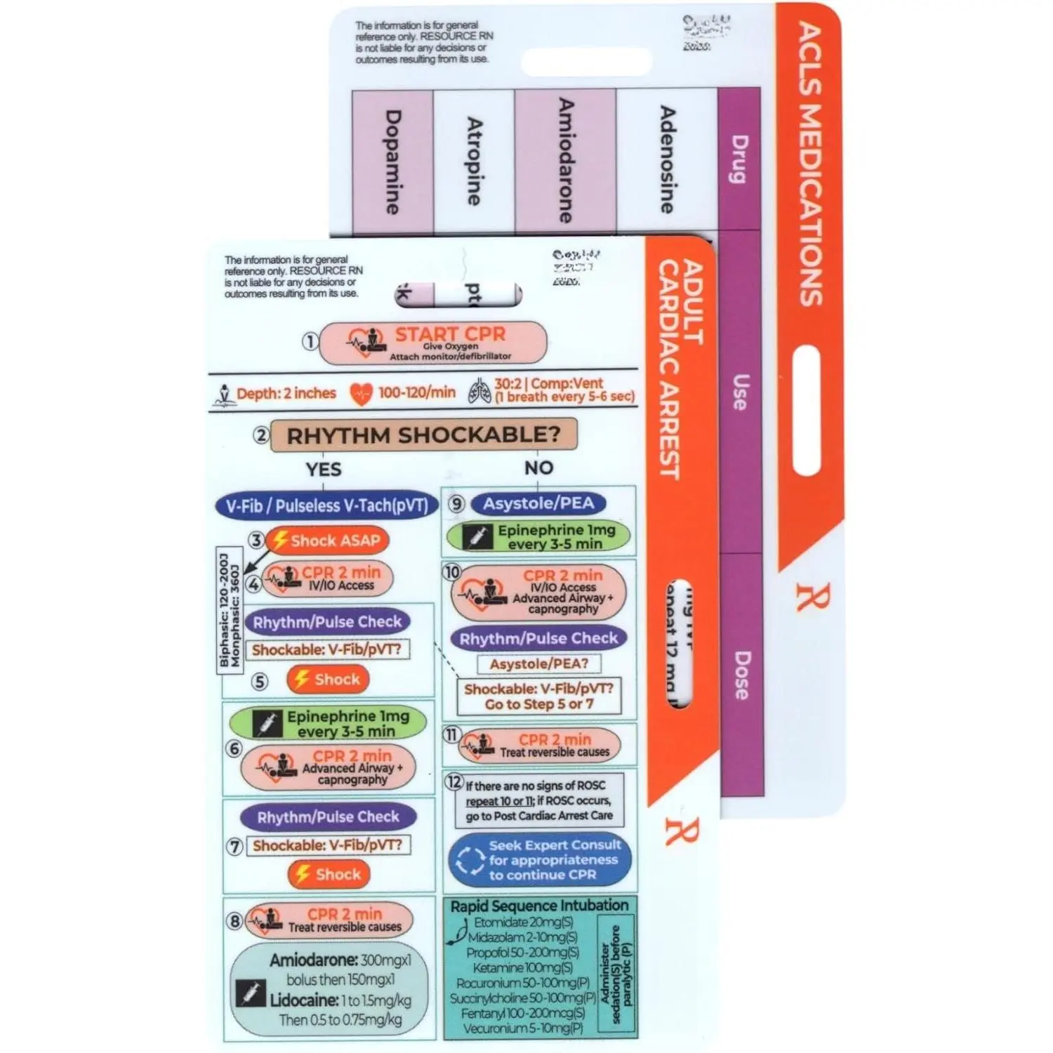 ACLS Badge Buddy, Expanded 2-Card Set, Larger Easy-to-Read Design, EKG Quick Reference Guide for  and Critical Care, Horizontal and Vertical Compatible
