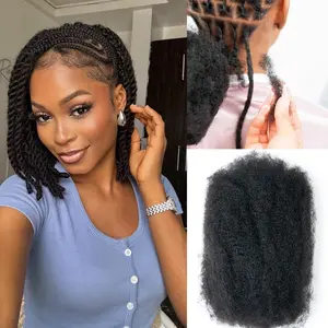 Afro Kinkys Bulk Human Hair Extensions   Human Hair for Mini Twist, Braids, Dreadlocks, Loc Extensions 30g 12" #1B