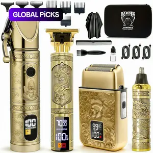 LCD Display Hair Clipper and Razor Set, Professional Cordless Hair Trimmer and Shaver with Guide Comb, Charging Cable and Cleaning Brush, Barber Hair Cutting Kit, Barber Clippers