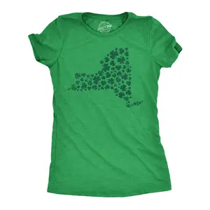 Womens New York State Clover T Shirt Funny St Pattys Day Parade Four Leaf Shamrock Tee for Ladies Funny Womens T Shirts Cute Vintage Fashion Casual Ladies T-Shirt Gift Saint Patrick's Day Tops for Women Women's Green -