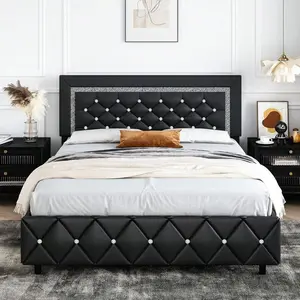 With Diamond Headboard And Footboard,Upholstered  Frame, Modern Platform  Frame No Boxing Spring Needed, Easy Assembly, Black/ Grey/ Pink/ Purple/ White/ Beige / Green, Twin/ Full/ Queen/ King bed size