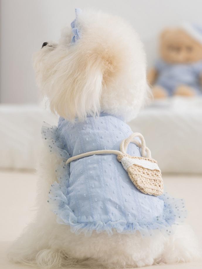 Pet Clothes Dog Cat Princess Mesh Dress sleeveless Cute Breathable With Bowknot Clip & Little Bag D00040