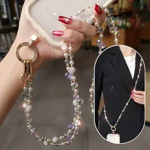 1pc long phone lanyard with shiny beads, adjustable length, ideal choice for women, perfect for protecting your phone, phone accessory
