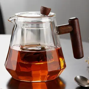 17oz/25oz Glass Teapot with Removable Infuser, Glass Tea Kettle with Wooden Handle, Stovetop Safe Borosilicate Material, Kitchen