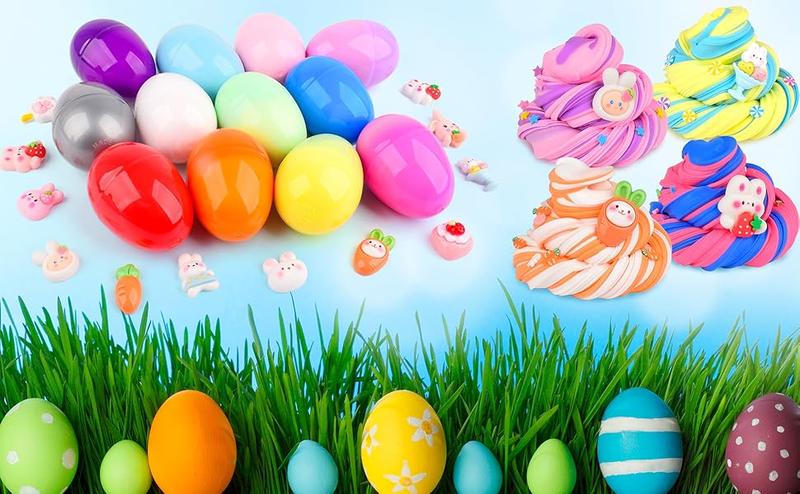 12 Pack Easter Egg Slime Kit for Kids – Stretchy Scented Colorful Slime, Prefilled Easter Eggs for Egg Hunt, Easter Basket Stuffers, Party Favors & Holiday Gifts