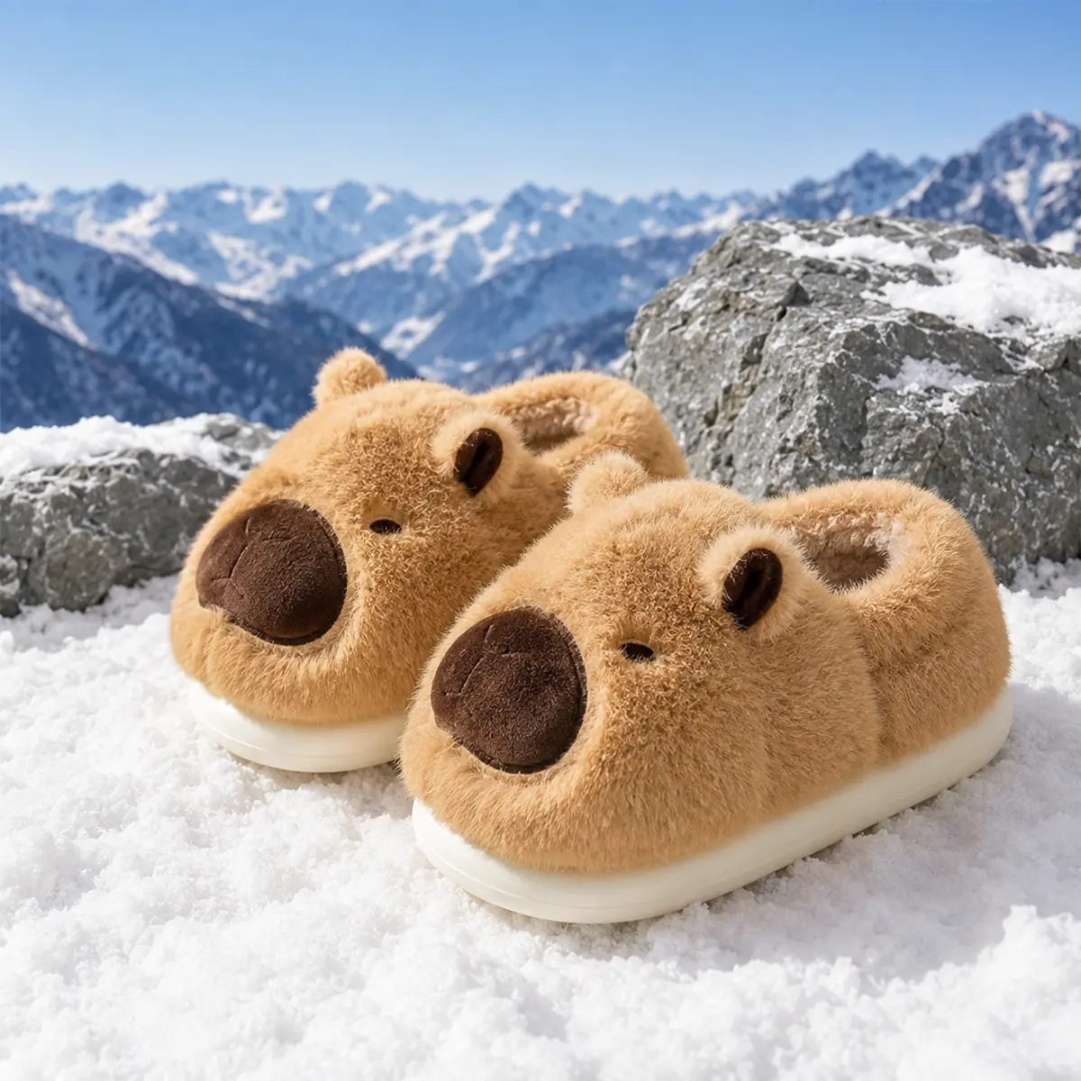 Women's Animal Print Bedroom Slippers, Kawaii Capybara Plush Cotton Blend Slides for Warm Cozy Indoor Wear, Shoe, Soft, Cute Capybara Slippers, Female, Fluffy, Footwear, Kawaii Plush, Home, Polyester Fiber (Polyester), Slippers For Women, Capybara Theme