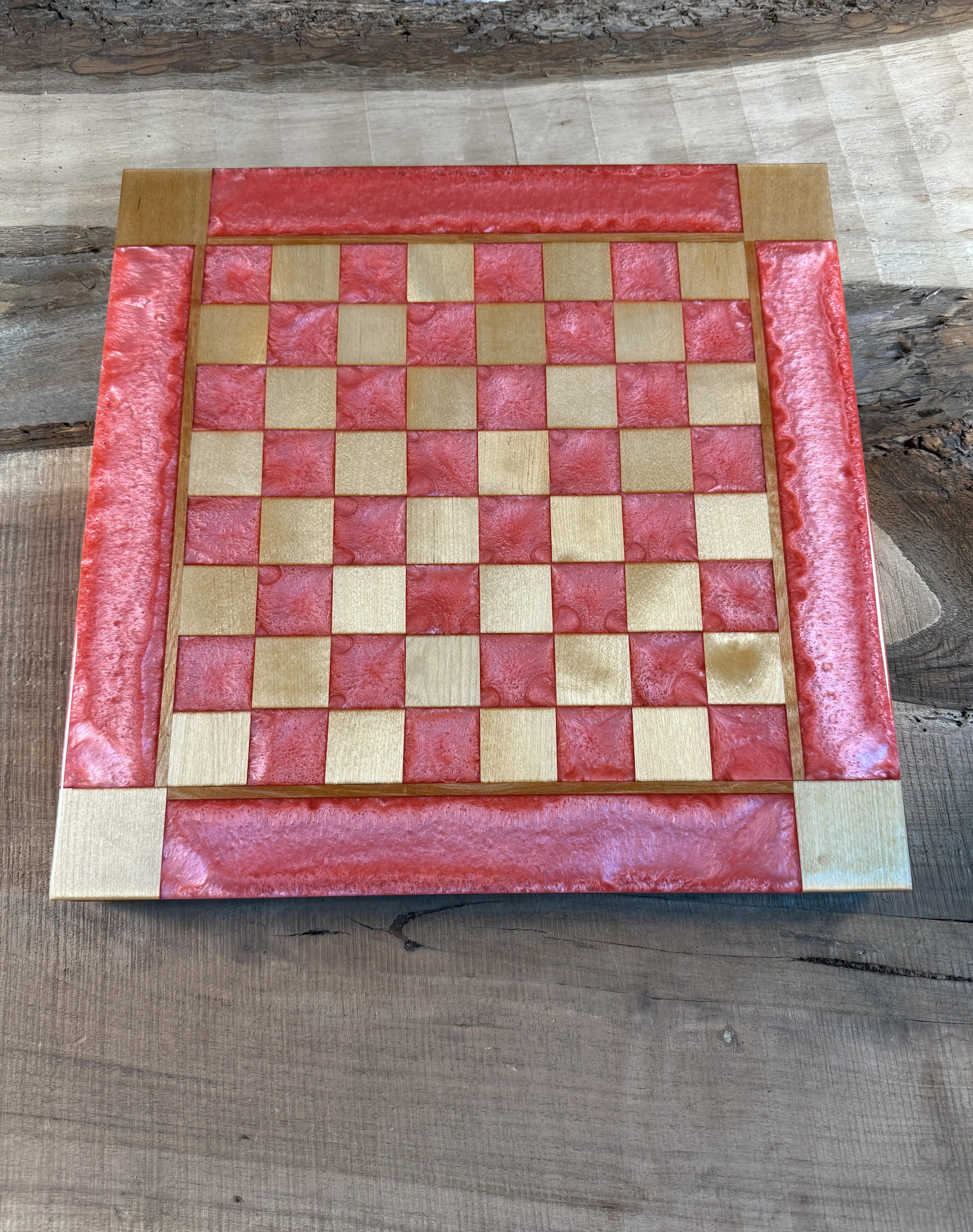 Pink Pearl Maple Chess/Checker Board with Border - INCLUDES PIECES Pink Pearl Maple Chess/Checker Board with Border - INCLUDES PIECES