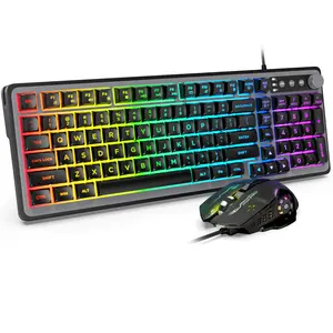 SABLUTE KW98 Gaming Keyboard & Mouse Wired Set 14-Zone RGB Lighting 26 Anti-Ghosting Keys Volume Roller Whisper Quiet Switches Perfect for Gamers with 7+7 Lighting Modes & Multimedia Control Knob