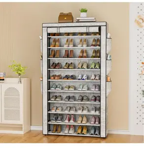 10-Tier Shoe Rack Organizer With Dust Cover : Organize 50-56 Pairs! Entryway Closet Storage Solution