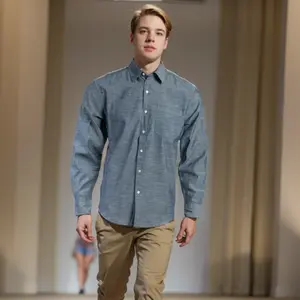 MEN'S DRESS SHIRTS- Charcoal Men's Chambray Shirt