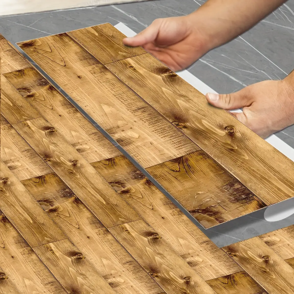 Brown Wood-Grain Pattern, Wood Look Tiles, Self-Adhesive Floor Tiles Textured Peel and stick, wear-resistant, waterproof. Easy to clean and maintain. Ideal for bedroom corners, attic hallways, and indoor balcony floors Self Adhesive Flooring