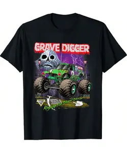 Grave Digger Monster Jam Graphic Tee, Vintage Monster Truck T-Shirt, Men's Black Short Sleeve, Monster Truck Lover Gift