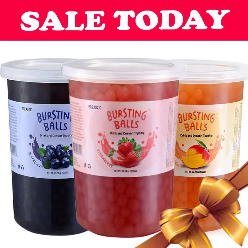 [FLASH SALE] BREXONIC Popping Boba Pearls Bursting Tea Balls Drink & Dessert Topping Strawberry Mango Blueberry Passion Fruit Flavored Bubble Tea Tapioca Pearls ( Strawberry,  Pomegranate, Peach) 2 LB Pack of 1