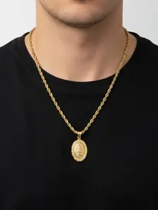 Gold Guadalupe Necklace for Men - 14k Heavy Plated Gold Chain 4mm Rope 18-26in Length Fashion Accessory