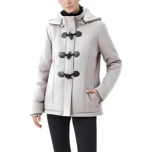 Sports & Outdoors JiangWu Women's Fashion Sherpa Fleece Thickened Horn Button Hooded Jacket Winter Warm Slim Coat