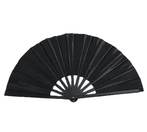 Black 1PCS Large Folding Silk Hand Fan for Men and Women Chinese Tai Chi Performance Decorative Accessory Decor   neon birthday party fan