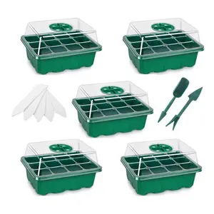 Seed Starter Tray, 5 Counts/set Plant Seedling Starter Kit with Plant Labels, Indoor Greenhouse Mini Propagator, Planting Kit for Seed Germination