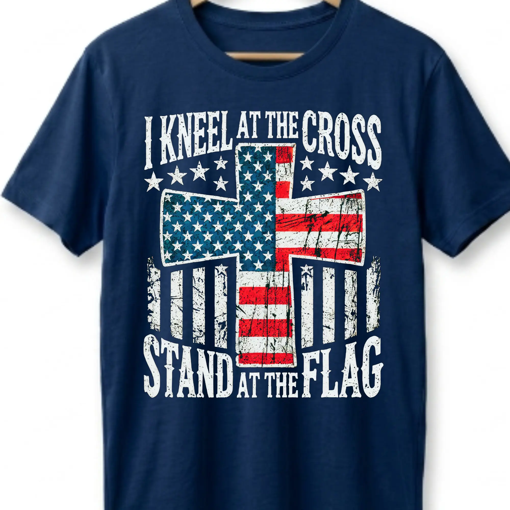 I Kneel At The Cross and Stand for The Flag Direct To Film Print, DTF Print, Ready To Press Print For T-Shirts