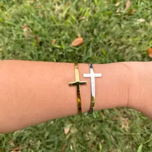 Stainless Steel Cross Cuff Bracelet with Christian Scripture Philippians 4:13