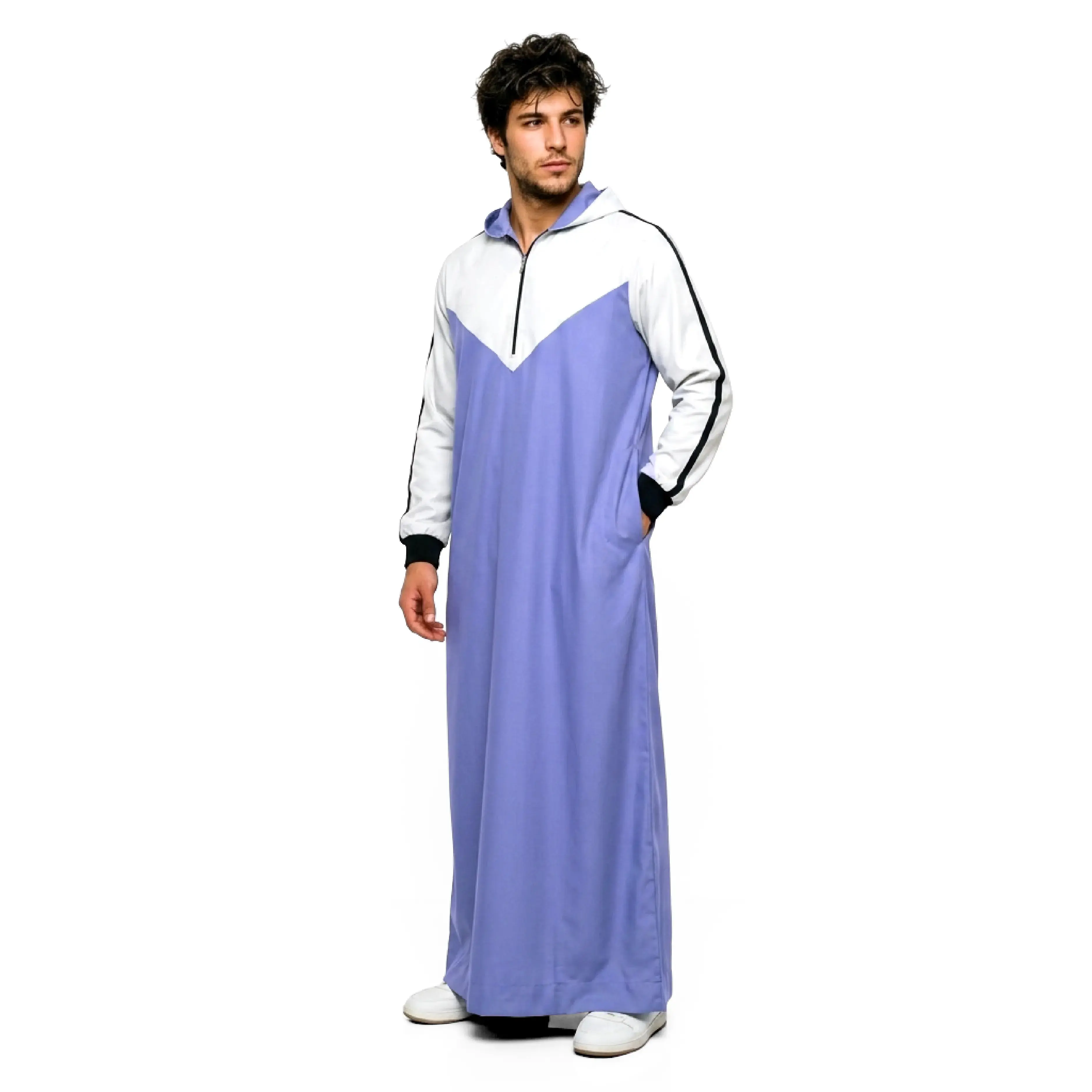 Hoodie Thobe for Men – Blue & White