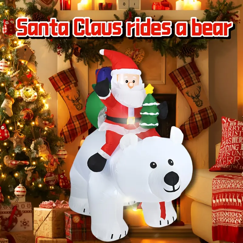 6 Feet LED Santa Riding Polar Bear Light Decor, 7 Color Changing Lights, 7 Piece Wall Hanging Christmas Lights, Plug and Play